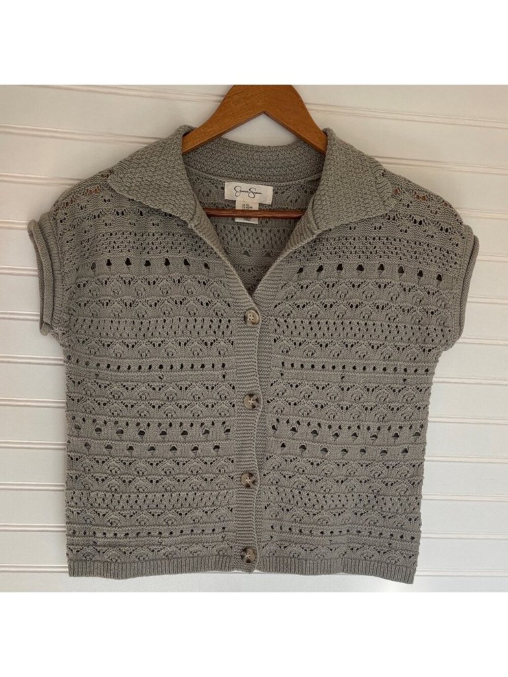 Sage Green Crochet Button-Up Cardigan